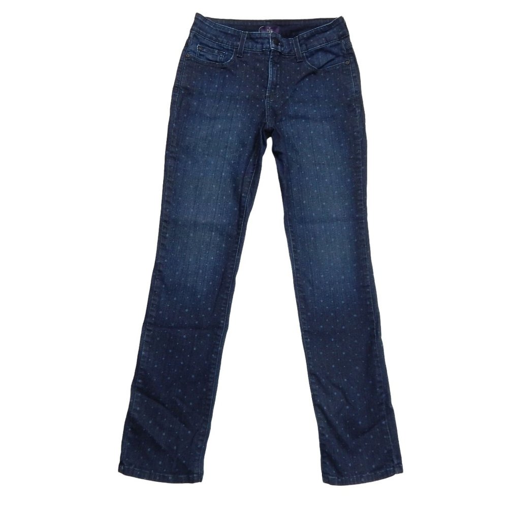 NYDJ Skinny Mid Rise Polka Dot Jeans Lift and Tuck Women's Blue Size 4